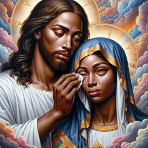 Ensure that the image distinctly represents both Jesus Christ an...
