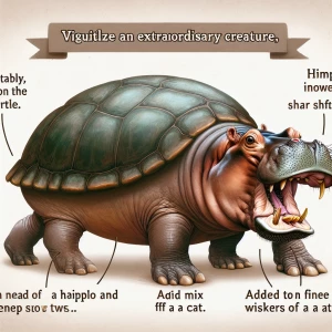 hippo turtle cat, body of a turtle, head of a hippo, whiskers of...