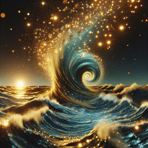 3D image of a beautiful night at the beach. There are elements i...