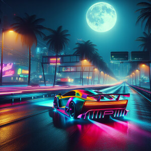 Realistic car motion on highway midnight background Miami GTA v...