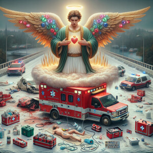 Create a realistic 3D oil painting depicting a scene of emergenc...