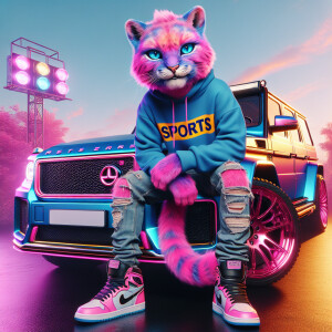 Create a colorful/psyscadelic character of pink panther wearing...
