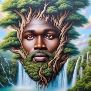 A hyper-realistic 3-D oil painting depicting a tree integrated w...