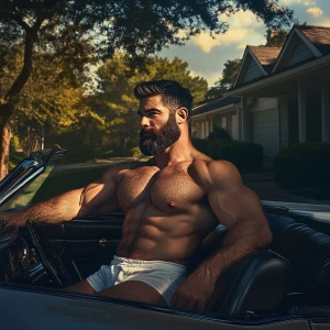 Create an image of a well-built bearded man wearing a tight tank...