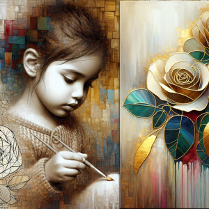 realistic, detailed, textured oil painting of a 3-year-old girl...