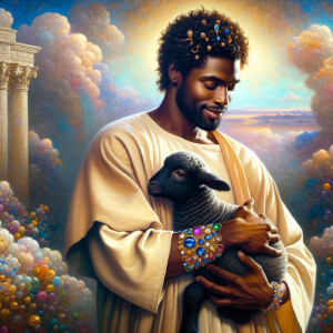 Oil painting of an African-American man resembling Jesus Christ,...