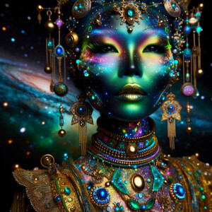 In the swirling depths of the cosmic void, a radiant offbeat cos...