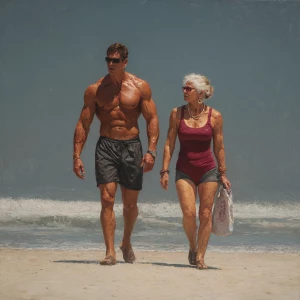 Hyperrealism  painting .a muscular sweaty criminal  man walking...