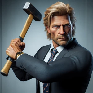 Donald J. Trump Swinging a sledgehammer.