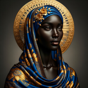 A dignified African-American woman with a serene expression stan...