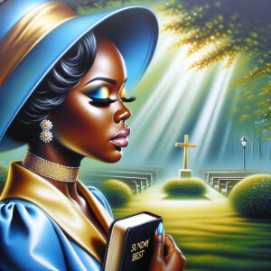 An airbrush oil painting depicts an African American woman with...
