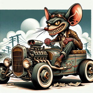 Rat Fink hot rodder in an old school tattoo style