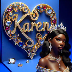 VCraft a 3-D image showcasing the name 'KAREN' in a luxurious go...