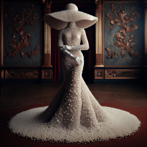 photoshoot of a  form fitting with evening gown  made of all pea...