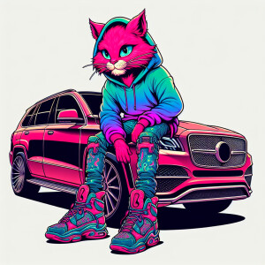 Create a colorful/psyscadelic character of pink panther wearing...