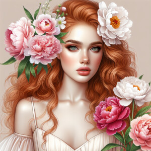 Create a photorealistic image of a stunning ginger-haired woman...