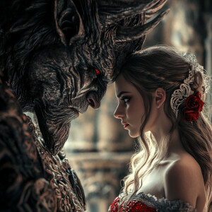 Full-length demon man and beautiful girl, fairy tale, fantasy, r...