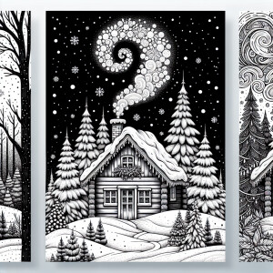 Dreamy Landscapes Bundle - Black and White Whimsical Cabin Scene...
