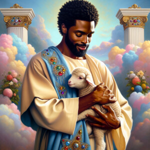 Oil painting of an African-American man resembling Jesus Christ,...