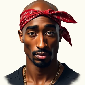 Create a portrait of the rapper Tupac Shakur (2Pac) showing his...