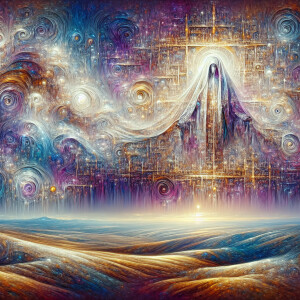 a wide angle landscape oil painting portrait of an abstract art...