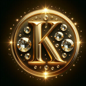 Create a 3-D realistic image of a gold circle and in the middle of the circle is the initials KS and add a couple diamonds to that