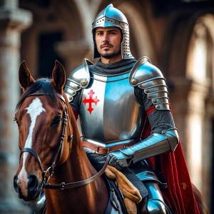 handsome knight, riding horse