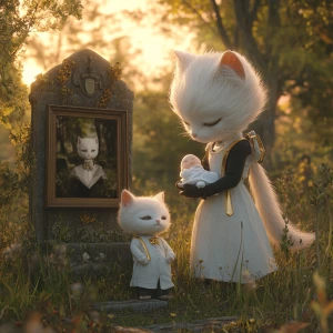 An ultra realistic, cinematic 8K scene in a peaceful cemetery du...