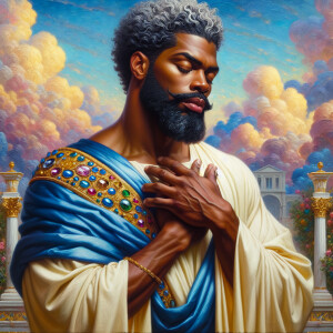 Oil painting of an African-American man resembling Jesus Christ,...