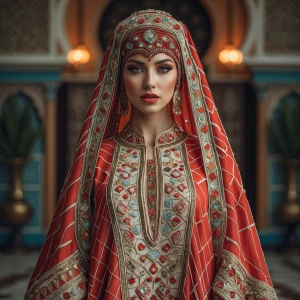 hyper realistic photography, look to the front, a Moroccan bride...