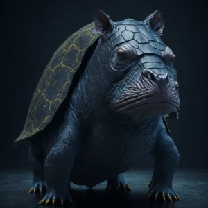 hippo turtle cat, body of a turtle, head of a hippo, whiskers of...