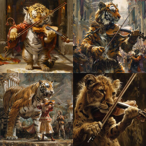 Show me a liger playing a violin leaving all the munchkins out o...