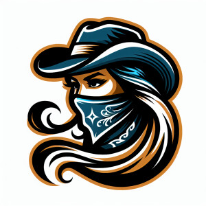 side profile of a cowgirl wearing a bandana over the face and co...