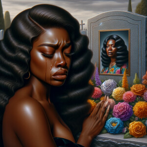 A beautiful light-skinnedb African-American woman with long wavy...
