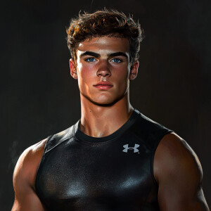 Craft a high-resolution, photorealistic image of a young 18-year...