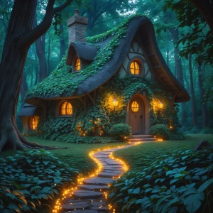 An enchanting, fairy-tale cottage in the heart of a dense, magic...