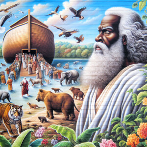 A close-up and detailed wall painting focusing on Noah, depicted...