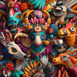 Create a 3D rendering that features an array of vibrantly-colore...