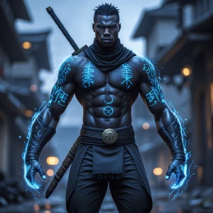 Prompt: Design a black African ninja style superhero character w...