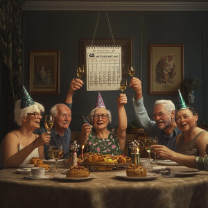 65 year old celebrating their birthday with friends, hanging in...