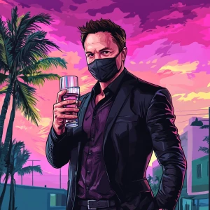 Elon Musk in GTA art style, i want it to wear a mask and glass...