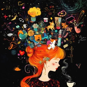 Generate an image that visualizes an imaginative mind of a ginge...