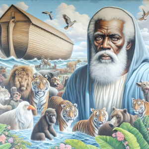 A close-up and detailed wall painting focusing on Noah, depicted...