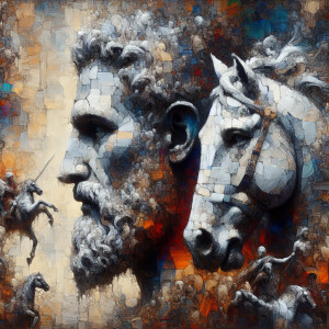 Reference "The Triumphs of Caesar paintings" Craft an abstract p...