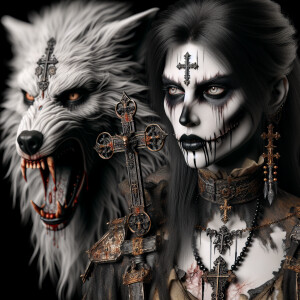 macabre gothic vampire with large black ornate cross adorned wit...