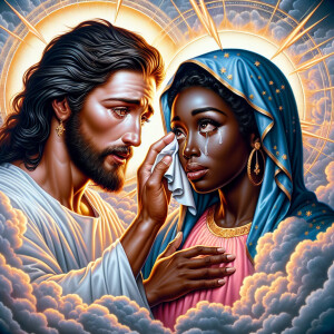 Ensure that the image distinctly represents both Jesus Christ an...