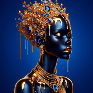 Create a 3-D realistic, elegant figure against a vivid royal blu...