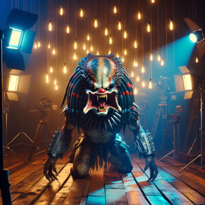 Evil clown in the style of Yautja's (Hunter Predator),ultra-deta...