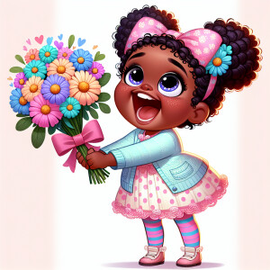 A charming, joyful African American 6-year-old girl cartoon char...