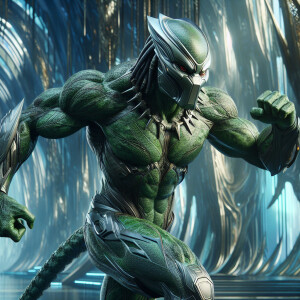 Hulk created in the style of Yautja's (Hunter Predator),ultra-de...